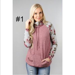 Flowery Cowl Neck Pullover